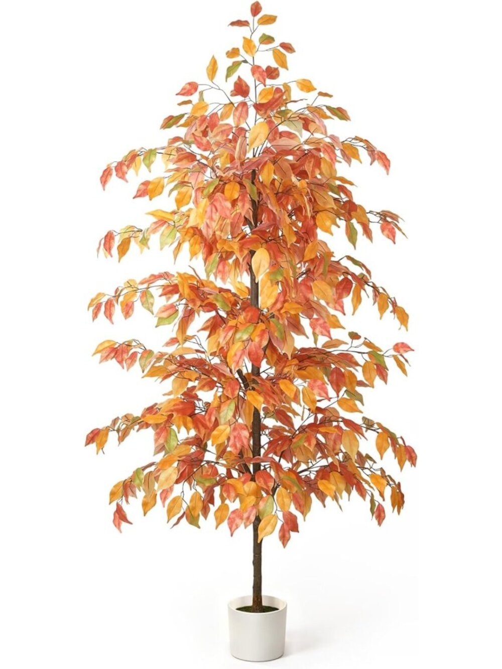 6FT Artificial Ficus Tree - Faux Fall Decor with White Planter for Home & Office